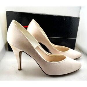 Vtg IMPERIAL Women's 7.5 B High Heels Pale Pink Satin Y2K Prom Fairy USA Made